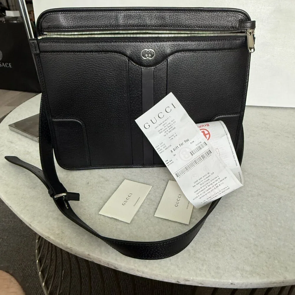 Gucci 735111 Black Saffiano Leather Shoulder Bag Messenger, Unisex, Luxury - Picture 14 of 16